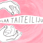 The project's logo: Two white hands curve above and below the text "Making space for artistry". The background is painted with pink watercolor: the brushstrokes grow in a ring-like manner from the center outwards.