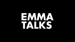 White text EMMA TALKS written on black background.